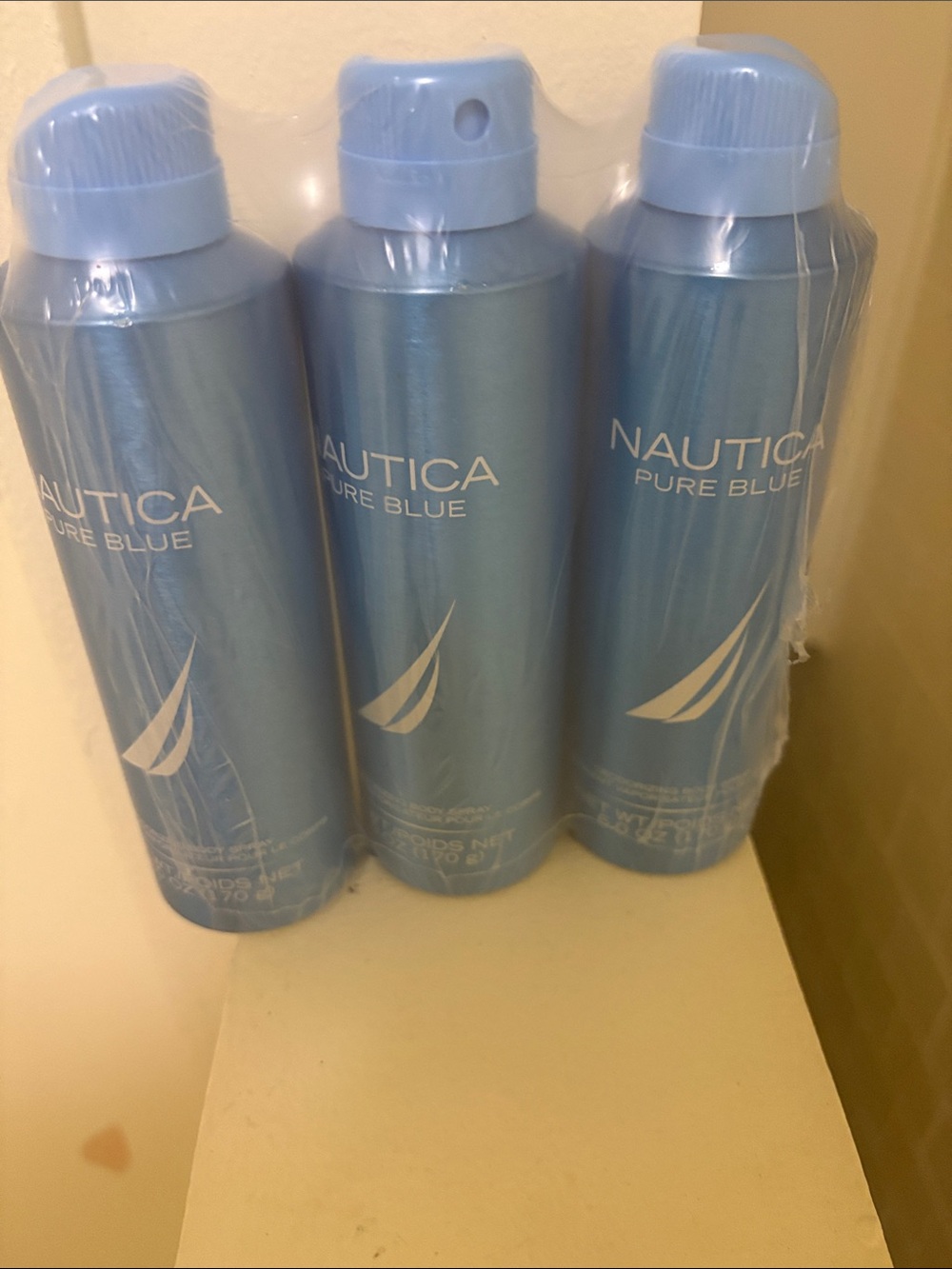 Nautica Pure Blue Body Spray - Light Blue Cans (Set of 3)